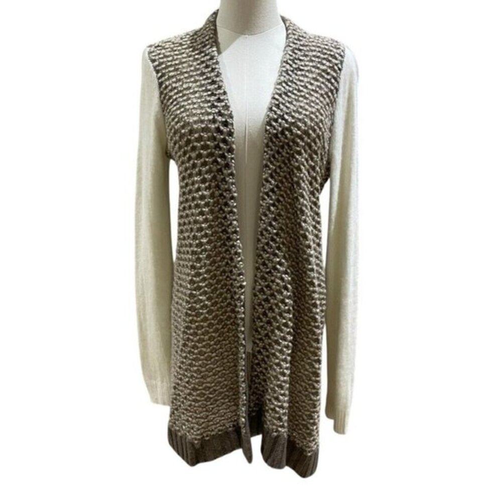 Hinge Wool Angora Open Front Cardigan Contrast Sleeves Open Knit SZ M NEW